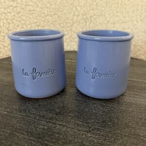 (2) La Fermiere Terra Cotta French Yogurt Pots Cermer - Color Periwinkle Blue